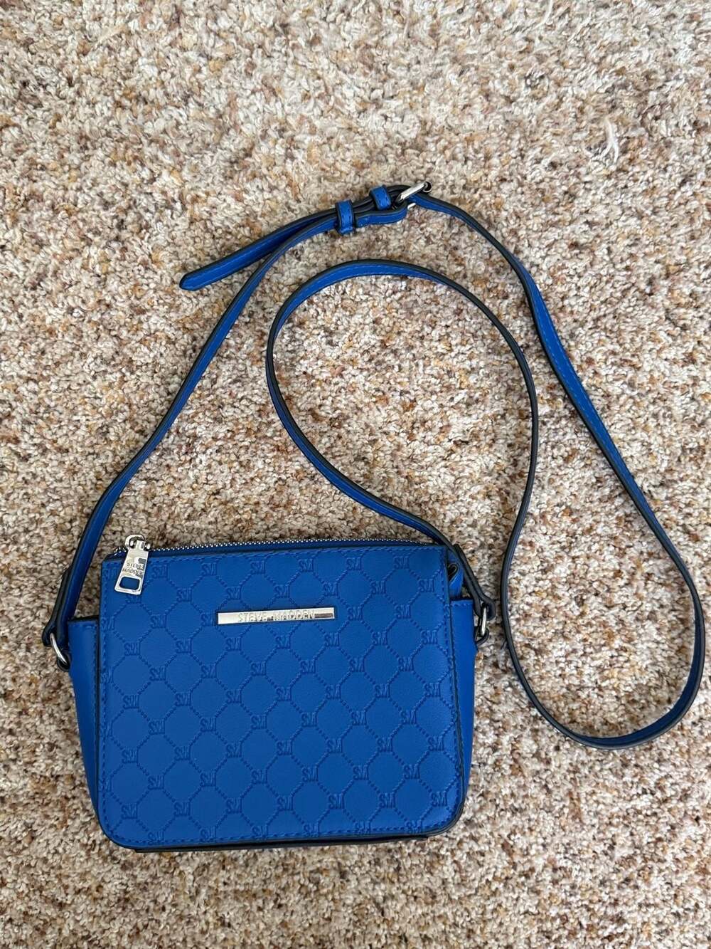 Steve Madden Monogram Quilted Crossbody Bag Blue